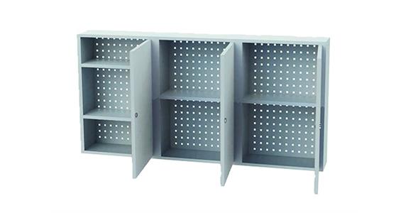 Hanging cabinet HxWxD 750x1500x200mm 3 doors 4 shelves hous./doors RAL7035/7035