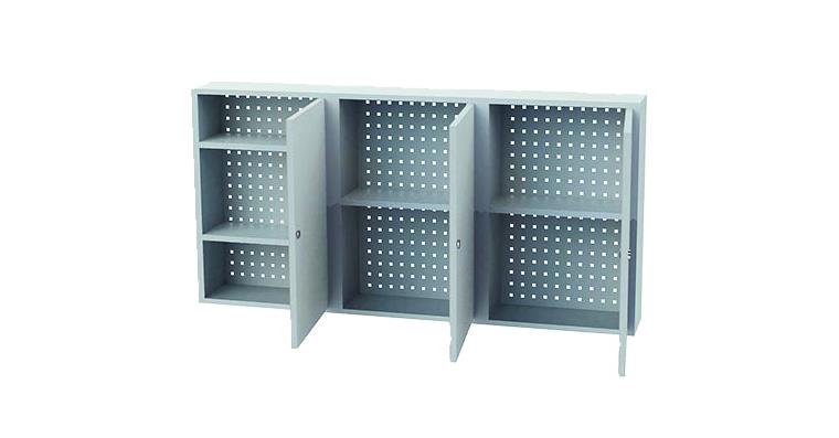 Hanging cabinet HxWxD 750x1500x200mm 3 doors 4 shelves hous./doors RAL7035/7035