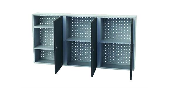 Hanging cabinet HxWxD 750x1500x200mm 3 doors 4 shelves hous./doors RAL7035/7016