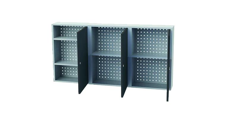 Hanging cabinet HxWxD 750x1500x200mm 3 doors 4 shelves hous./doors RAL7035/7016