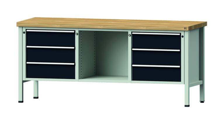 Cabinet workbench model 120 V beech solid plate height 900 mm RAL 7035/7016