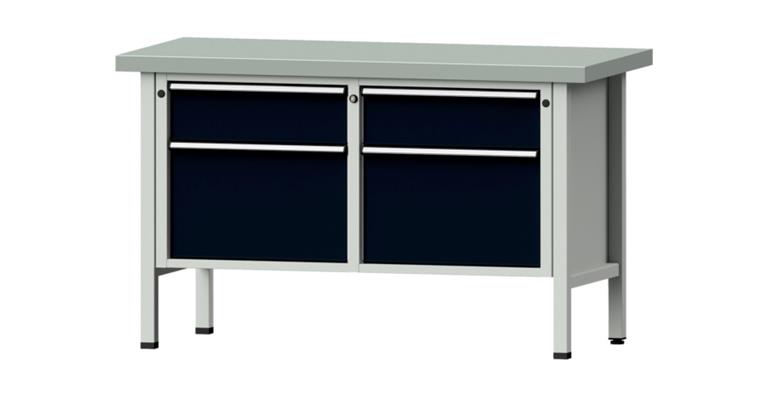 Kastenwerkbank 205 V Platte mit Stahlblechbelag H900 mm B1500 mm RAL 7016