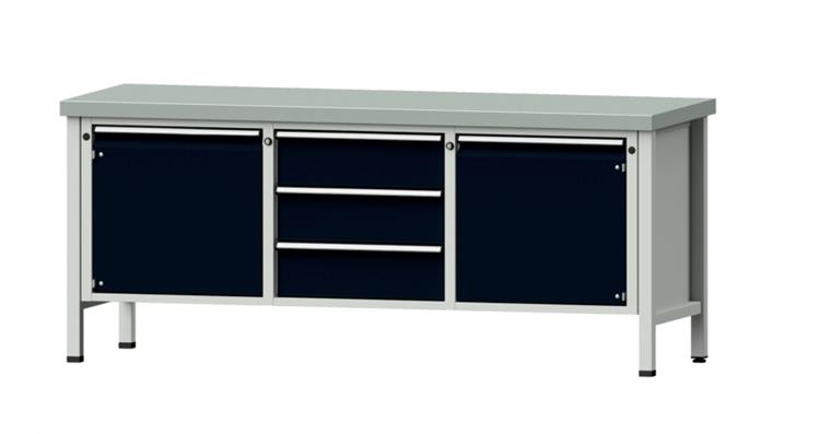 Kastenwerkbank Modell 122 V Platte mit Stahlblechbelag Höhe 850 mm RAL 7035/7016