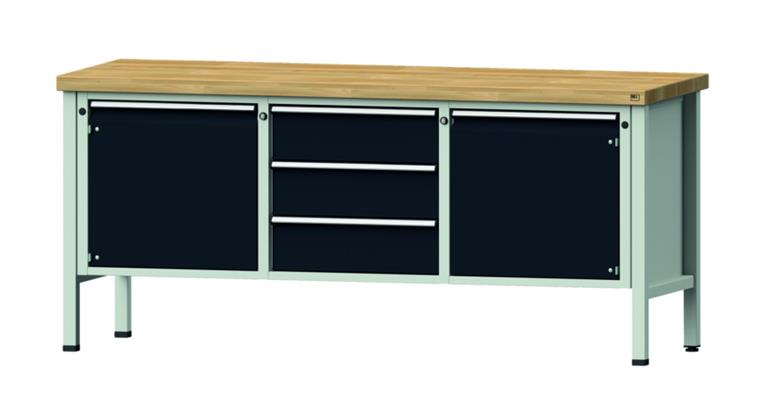 Cabinet workbench model 122 V beech solid plate height 900 mm RAL 7035/7016