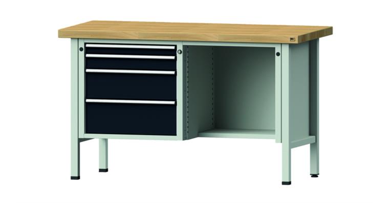 Cabinet workbench model 341 V beech solid plate height 900 mm RAL 7035/7016