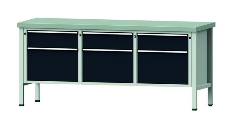 1082075695 Cabinet workbench model 223 V plate w/ sh. st. coat. height 900 mm RAL 7035/7016
