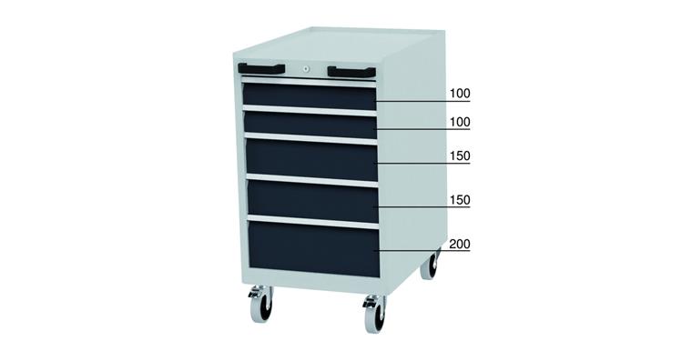 Drawer cabinet, mobile, 5 drawers HxWxD 975x555x736 RAL 7035/7016