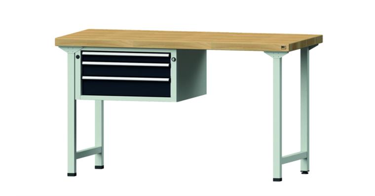 Combination workbench 1500x700x850mm model 502V beech solid plate RAL7035/7016