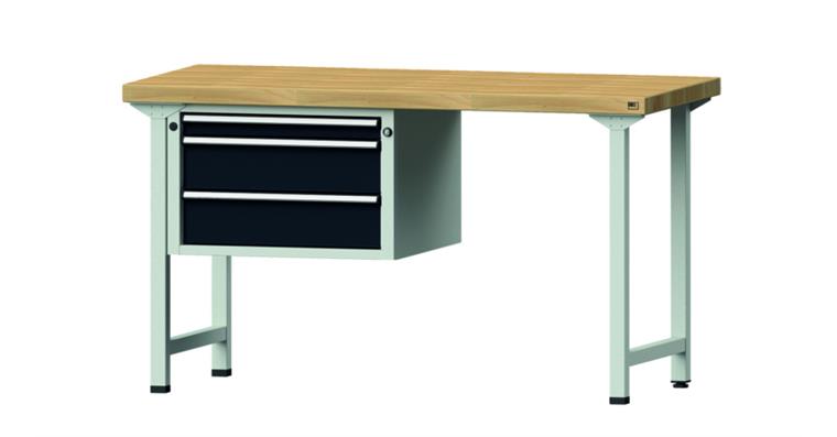 Combination workbench 1500x700x850mm model 602V beech solid plate RAL7035/7016