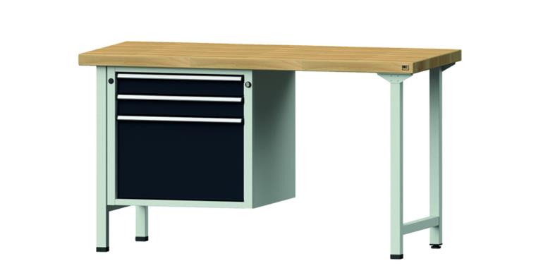 Combination workbench 1500x700x850mm model 702V beech solid plate RAL7035/7016