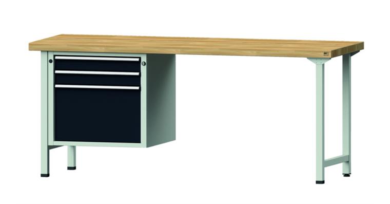 Combination workbench 2000x700x850mm model 722V beech solid plate RAL7035/7016