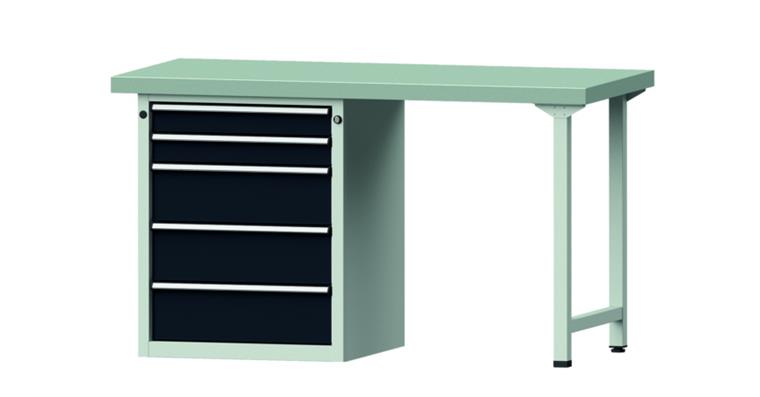 Kombiwerkbank 1500x700x850mm Modell 810V Platte mit Stahlblechbelag RAL7035/7016