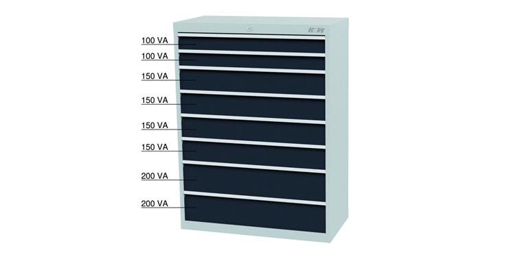 Schubladen-Werkzeugschrank 8 Schubladen Vollauszug 100%/75kg RAL 7035/7016