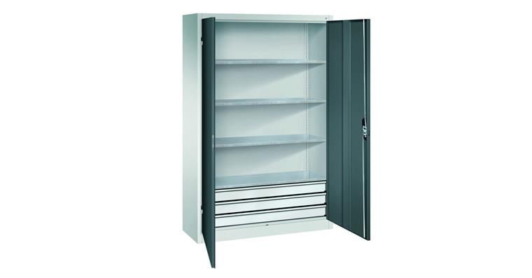 Großraum-Werkzeugschrank 1950 x 1200 x 400 RAL7035/7016 Schubladenblock unten