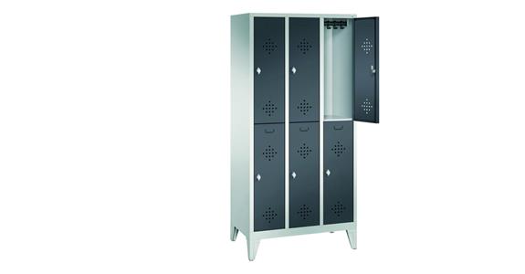Double-level wardrobe cabinet 3 compartments w/ feet RAL7035/7016 1850x900x500mm