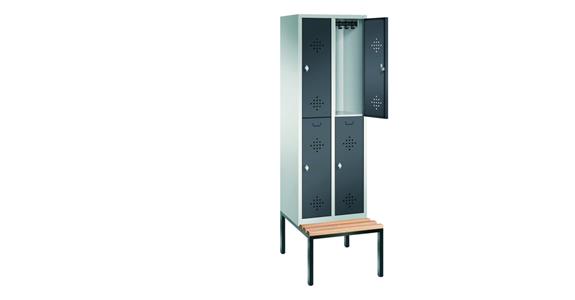 Double-level wardrobe cabinet 2 compart. bench seat RAL 7035/7016 2090x610x500