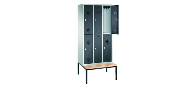 Double-level wardrobe cabinet 3 compart. bench seat RAL 7035/7016 2090x900x500