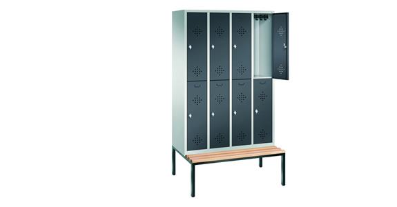 Double-level wardrobe cabinet 4 compart. bench seat RAL 7035/7016 2090x1190x500