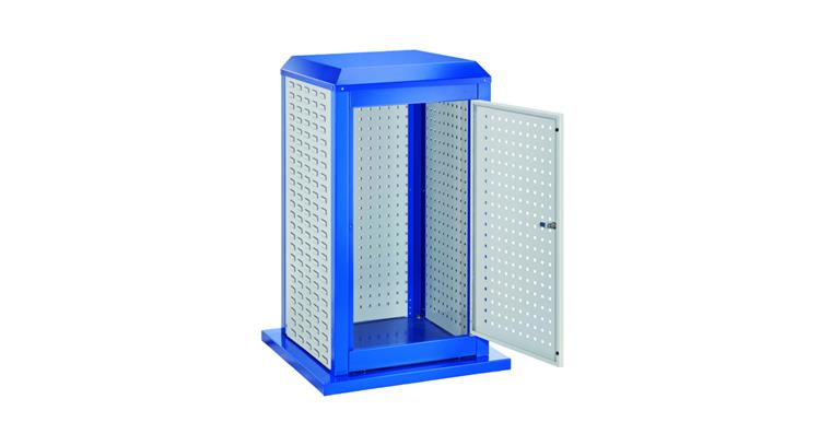 ®RasterPlan Tooltower stationär 1100x700x700mm 7035/5010 1xTür 1xLoch 2xSchlitz