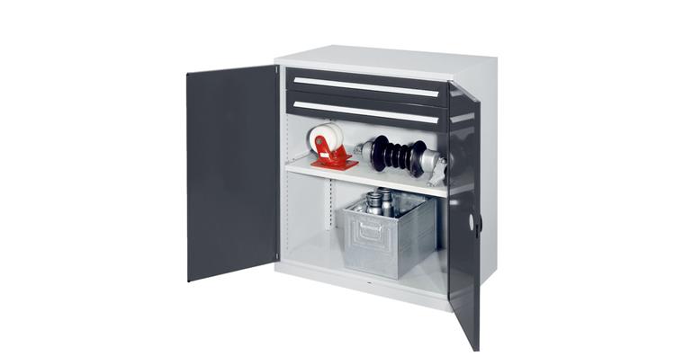 Schwerlastschrank H1100xB1000xT600mm 1Fachboden+2Schubladen ohne MW 7035/7016