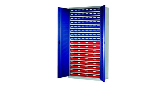 Storage cabinet H1950xW1000xD410 mm including 100 boxes RAL 7035/5010