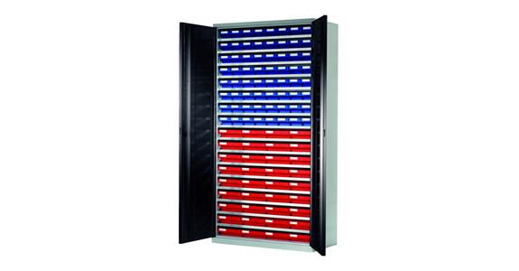 Storage cabinet H1950xW1000xD410 mm including 100 boxes RAL 7035/7016