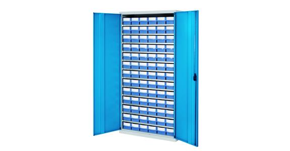 Storage cabinet H1950xW1000xD500 mm including 78 boxes RAL 7035/5012