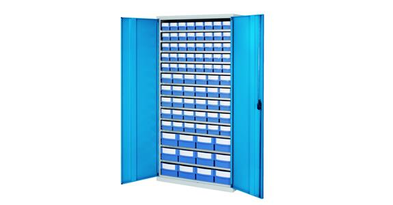 Storage cabinet H1950xW1000xD500 mm including 82 boxes RAL 7035/5012