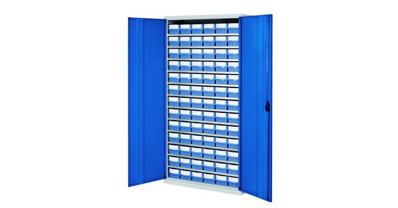 Storage cabinet H1950xW1000xD500 mm including 78 boxes RAL 7035/5010