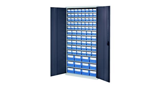 Storage cabinet H1950xW1000xD500 mm including 82 boxes RAL 7035/7016