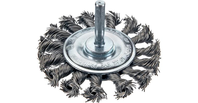 ATORN cylinder wire brush, 75 mm dia., shank 6 mm, braided steel wire, 0.50 mm