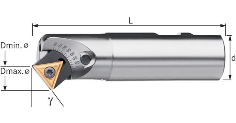 Senkfräser 10°-80° verstellbar für Schneidplatten TCMT und SCMT 25x200 mm