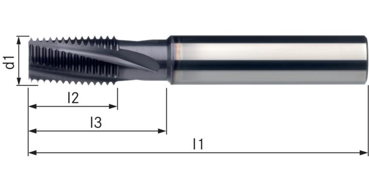 ATORN Gewindefräser m. Freistellung VHM TiAlN M DL/SL 2xD 12,0 mm 1 mm HA