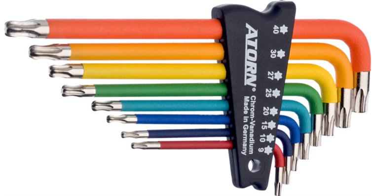 ATORN TX Allen key set, 8 pcs, T9–T40 ball head, colourfully painted