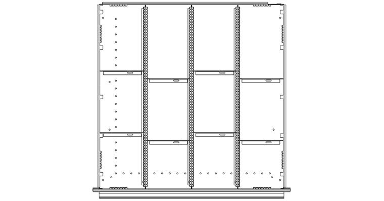 Schubladeneinteilungsset 12 Fächer Höhe 90 mm Breite 722 mm Serie DBG