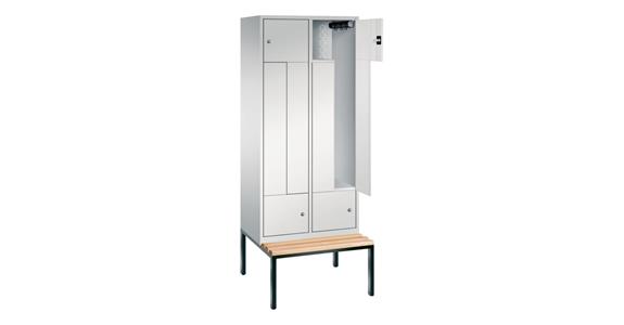 Z wardrobe cabinet with bench seat, 4 persons 2090x820x510/825 mm RAL 7035/7035