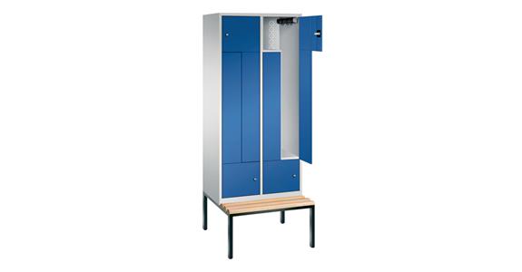 Z wardrobe cabinet with bench seat, 4 persons 2090x820x510/825 mm RAL 7035/5010