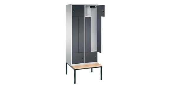 Z wardrobe cabinet with bench seat, 4 persons 2090x820x510/825 mm RAL 7035/7016