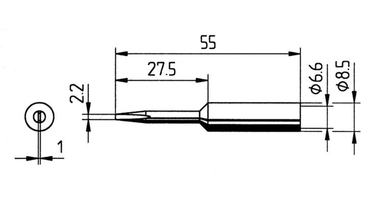 Replacement soldering tip, KD LF chisel-shaped ext. 2.2mm f. sold. st. 70052