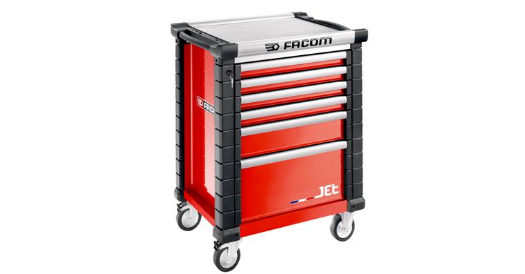 JET+ workshop trolley with 6 red RAL 3020 drawers