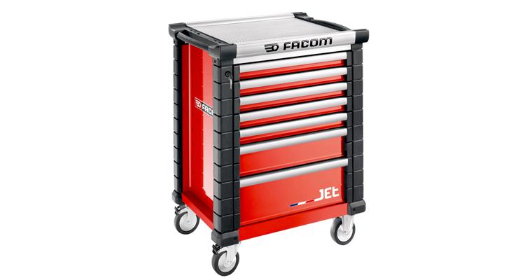 JET+ workshop trolley with 7 red RAL 3020 drawers