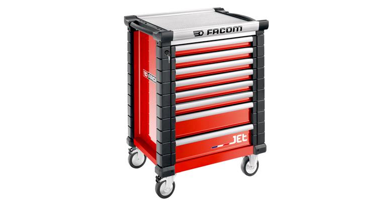 JET+ workshop trolley with 8 red RAL 3020 drawers