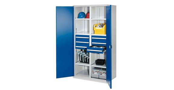 Hvy-dty cabinet H1950xW1000xD600mm 6shelves+6drawers sld sh.met.doors 7035/5010