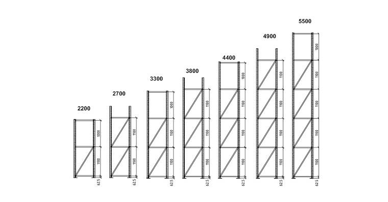 Pallets shelf frame Multipal 85/20 H=5500 mm D=800 mm