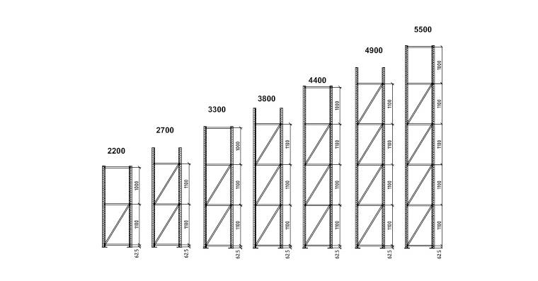 Paletten Regalrahmen Multipal 85/20 H=5500 mm T=1100 mm
