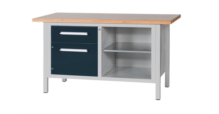 Kastenwerkbank B1500 x T750 x H840mm 1xSchublade,Tür,Fachboden RAL7035/7016
