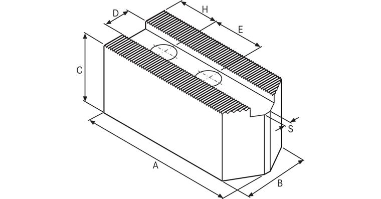 ATORN Aufsatzbacken weich angespitzt 145x50x50mm M16 1,5 mmx60 Grad E 30mm