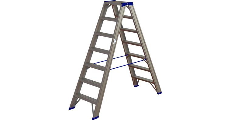 ATORN aluminium step ladder 2x 7 steps on both sides 85 mm deep steps