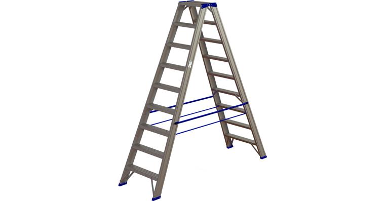 ATORN aluminium step ladder 2x 9 steps on both sides 85 mm deep steps