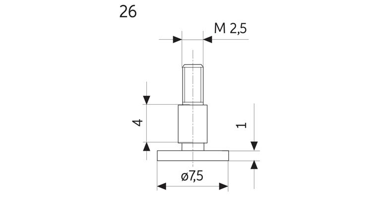 Flat probe no. 26 f dial gaug. and precis. point. A thr. M2.5 dia. 7.5x1 mm dia.